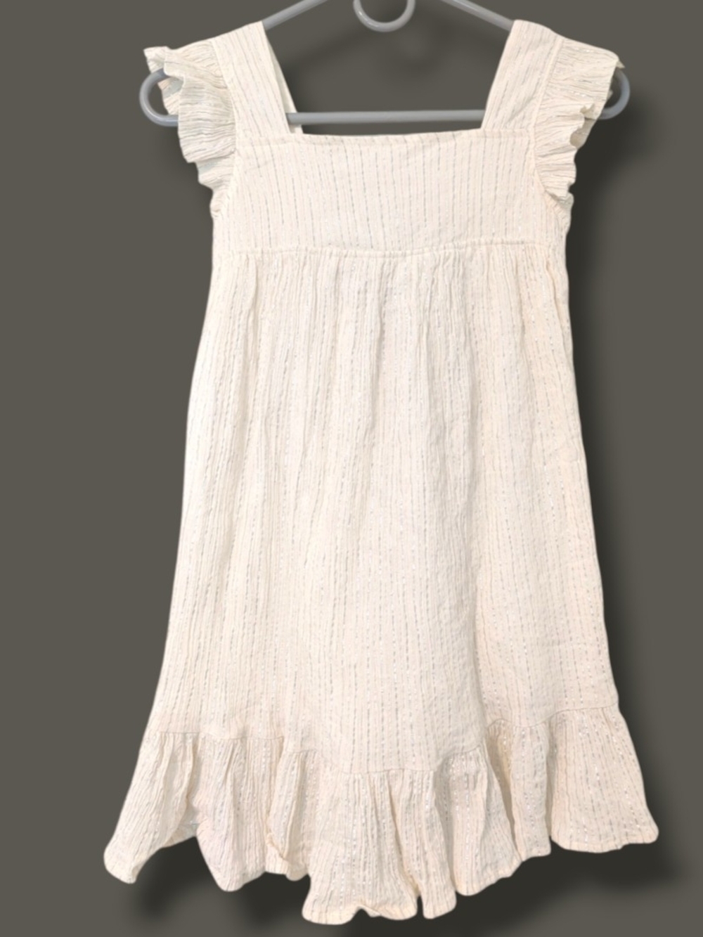 Maisonette X Erin Walsh Girls Cream Metallic Flutter Sleeve Tie-Back Dress 10